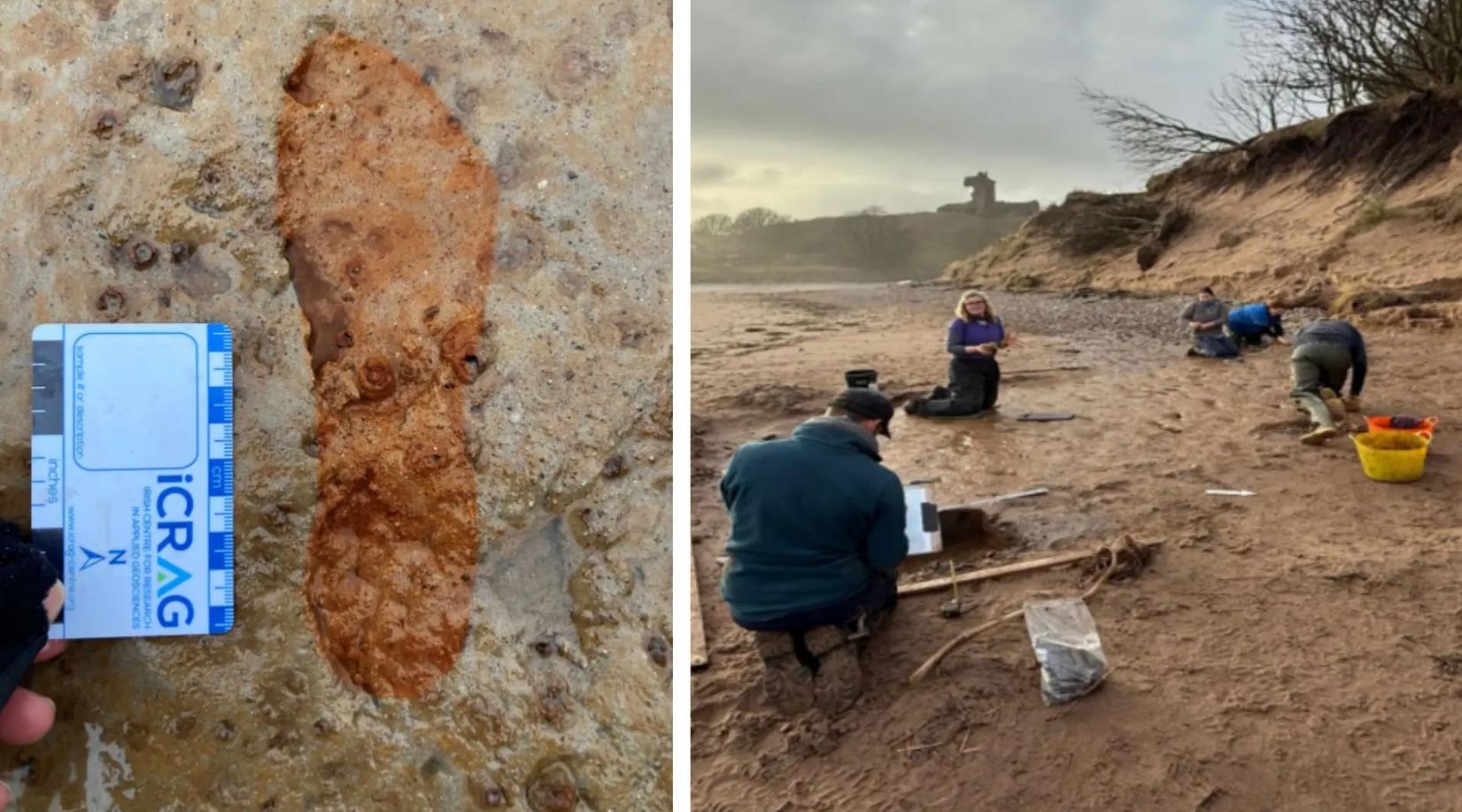 Археологи вступили в гонку со временем чтобы спасти редкие двухтысячелетние отпечатки ног на шотландском пляже